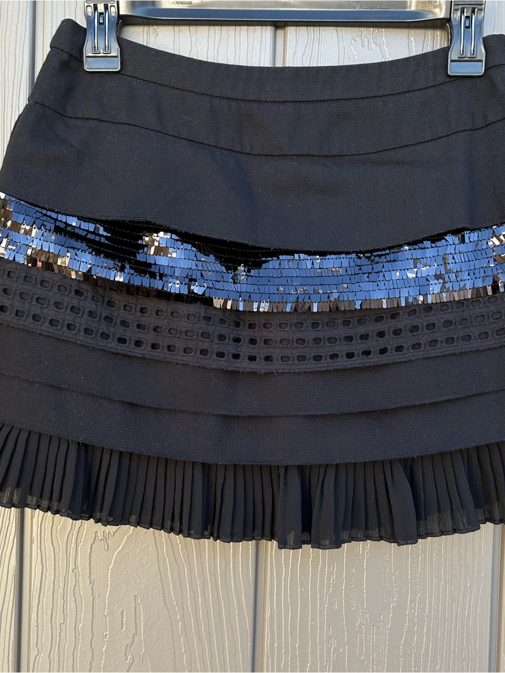 Endless Rose Anthropologie Textured Sequin Panel Mini Skirt Sz Small Ruffle Hem